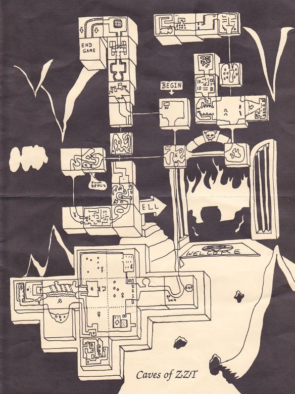 Plan dessinée du jeu 'Caves of ZZT'